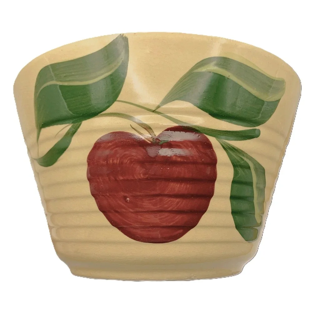 VTG Watt Pottery #8 Apple Ribbed Bowl Sully Co-Op Creamery Iowa Advertising Read